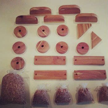 Selection of fresh cedar blocks and shavings 
