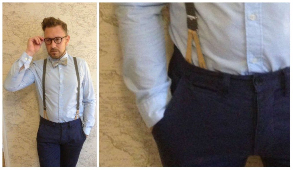 Well dressed man with bow tie, glasses, and classic suspenders / braces