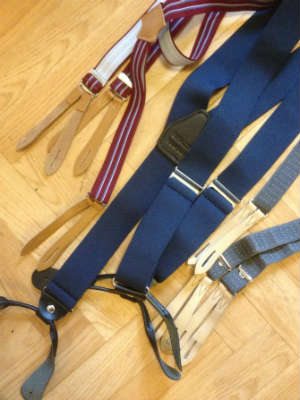 Thress sets of vintage braces leather ends