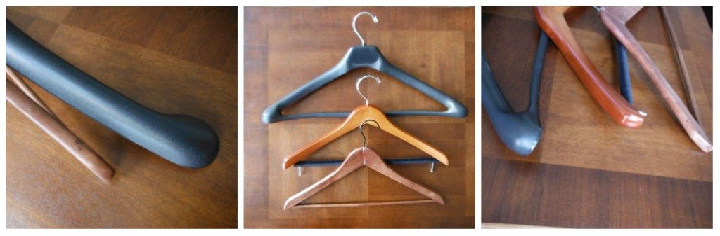 Three coat hangers for men's suits 