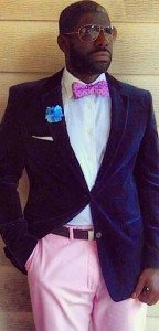 Pink Trousers and bow tie
