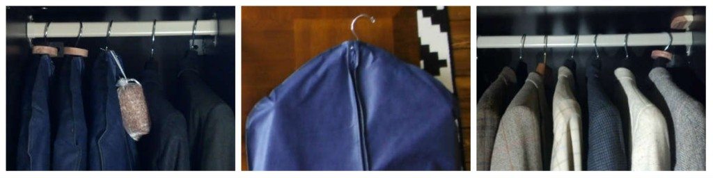 Suits and sports coats in garment bags 