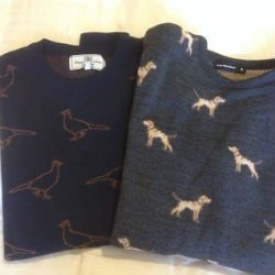 Two heritaeg sweaters with dogs and birds on