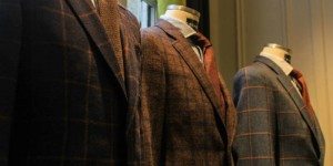 Three fine windopane suits in Scabal showroom