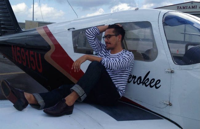 Stylish man in selveged denim jeans