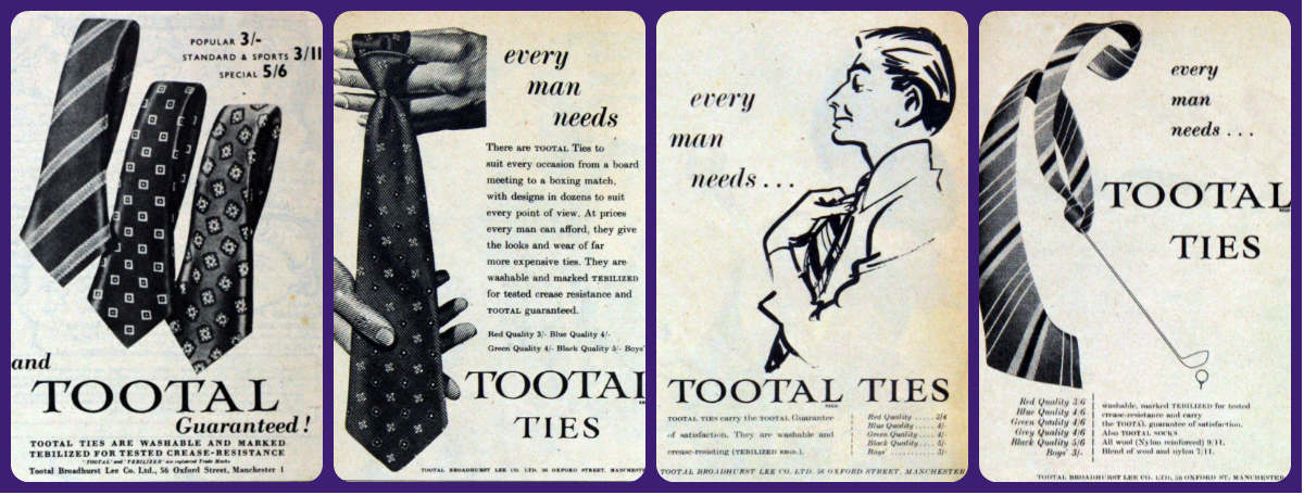 Vintage print advertisements for Tootal brand men's scarves
