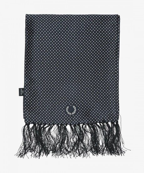 Black polka dot silk men's scarf from Tootal's collaboration with Fred Perry.