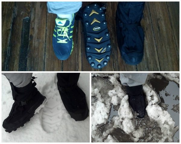 Overshoes in snow and slush getting tested