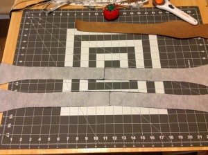 Two main bow tie body sections sewn