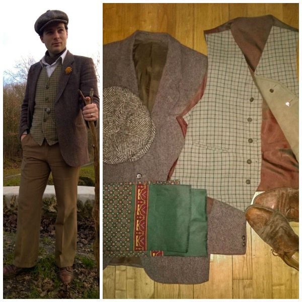 French countryside with man in vintage tweed ensemble