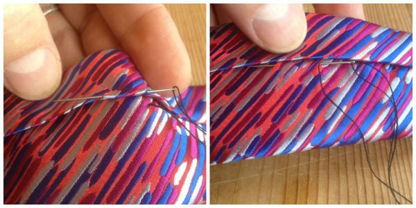 Skinny tie being sewn