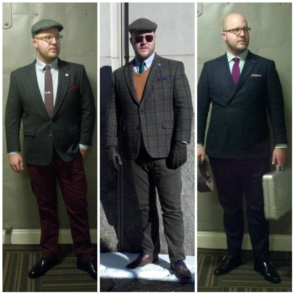 Three different suit jacket button stances