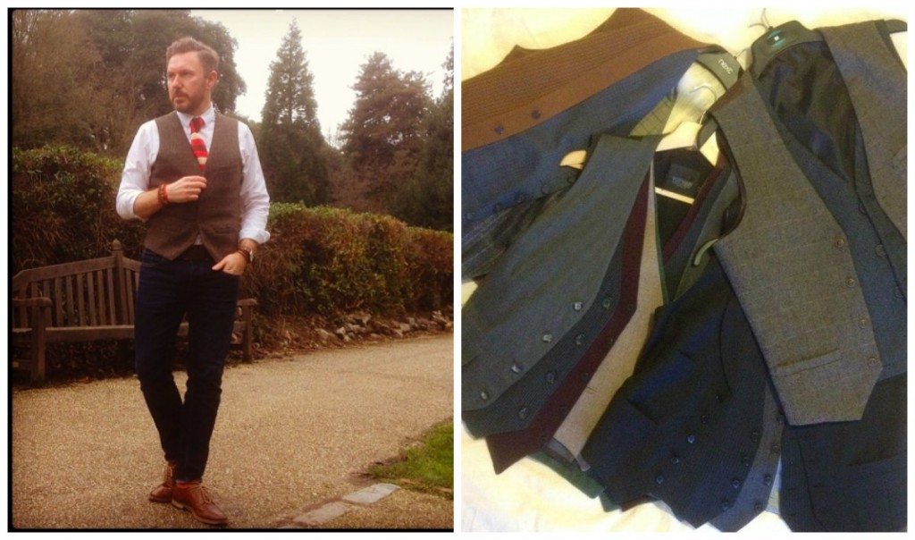 Collection of vintage waistcoats including tweeds