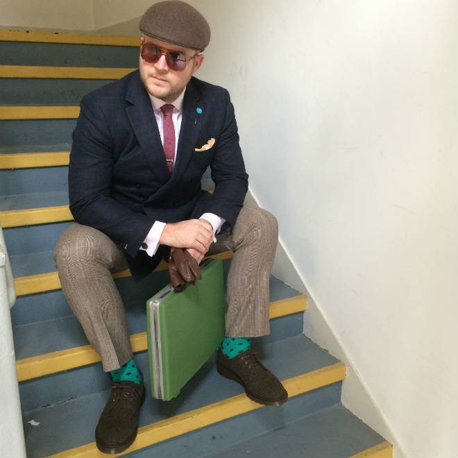Man in harris tweed shoes and suit