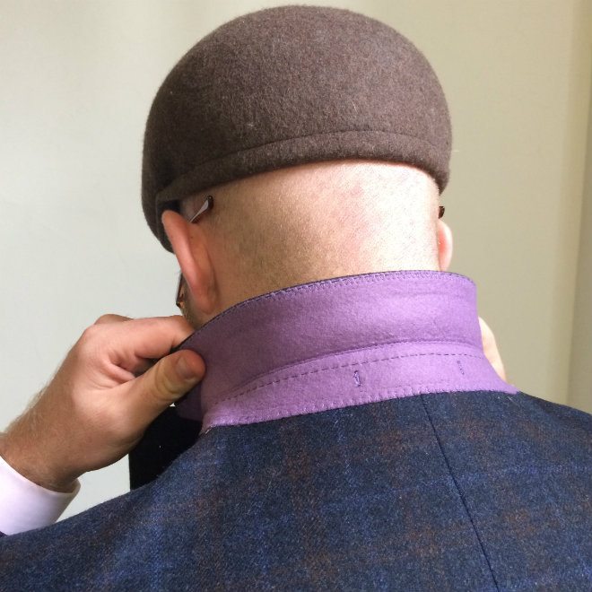 Purple collar felt on Holland & Sherry suit