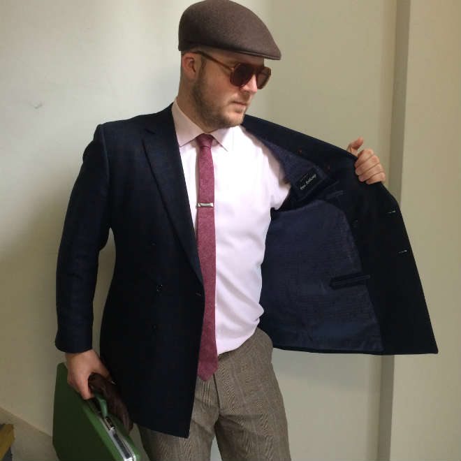 Purple silk lining in cashmere suit jacket