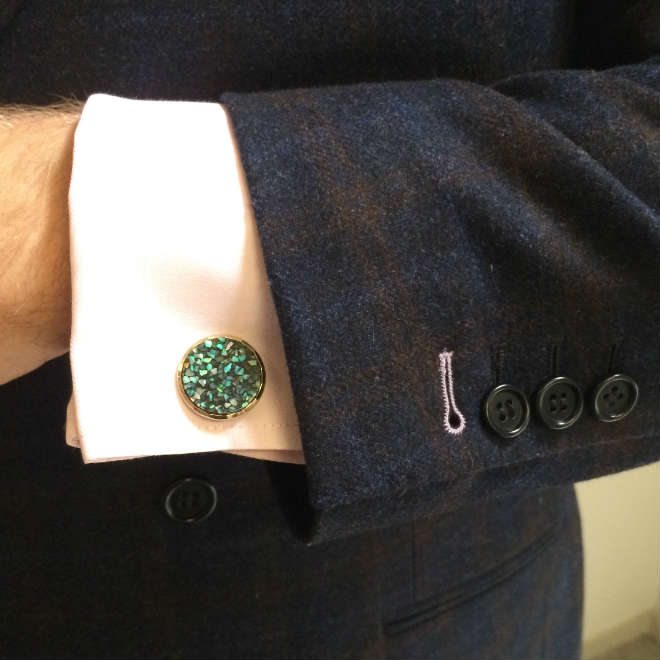 Surgeons cuff with purple stitching