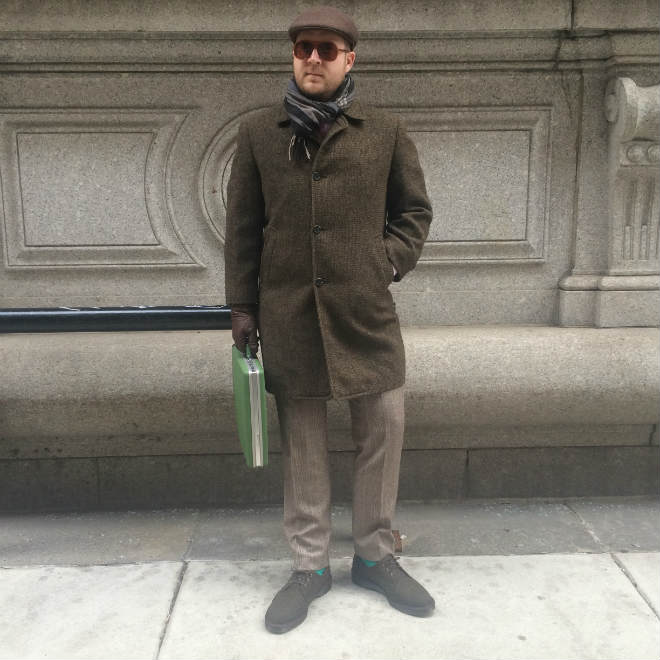 Winter outfit including several tweeds