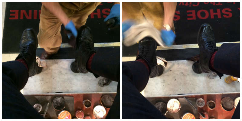 High seen shoe shine on black boots