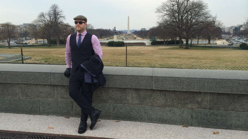 Man in SherryKash waistcoat overlooking DC