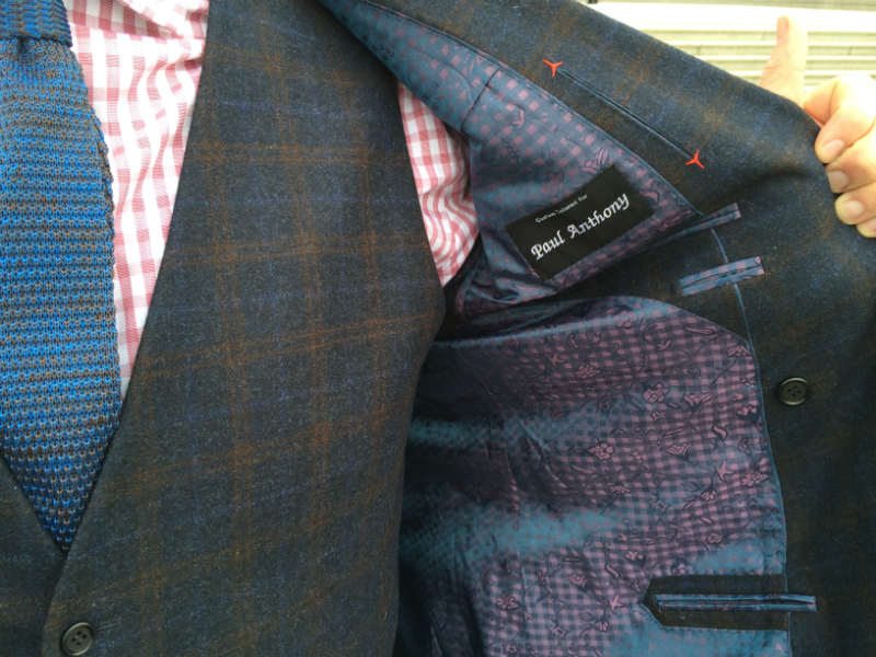 Purple floral suit lining in mans suit jacket