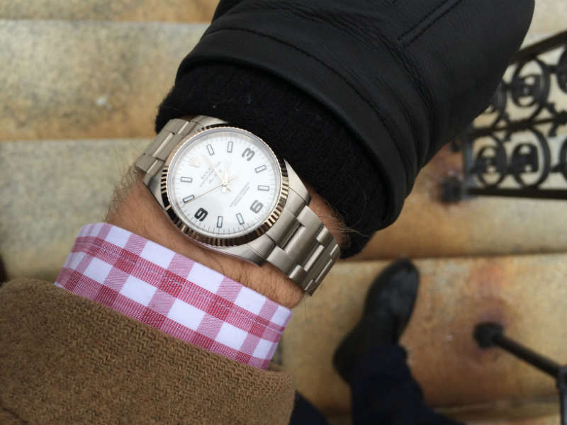 Rolex Air-King in street style ensemble