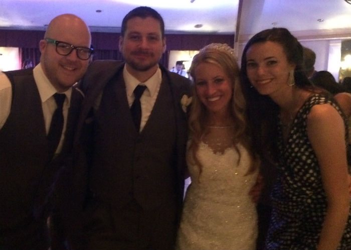 Wedding party with bride and groom