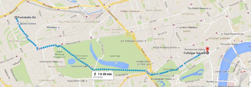 4 mile walk from Trafalgar to Portobello