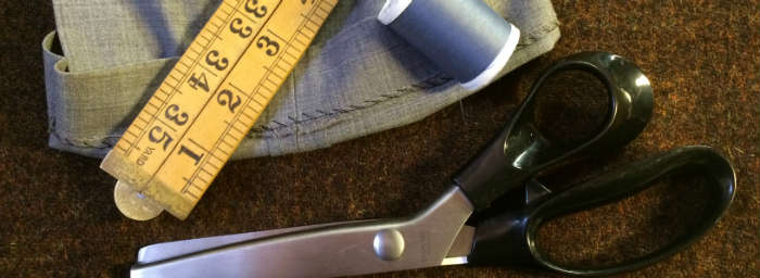 Trousers ready to have leg shortened