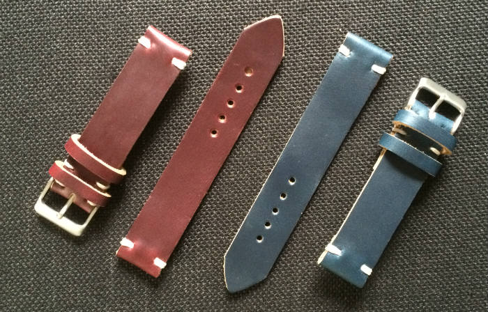 Burgundy And Navy Blue Horween Leather Watch Straps