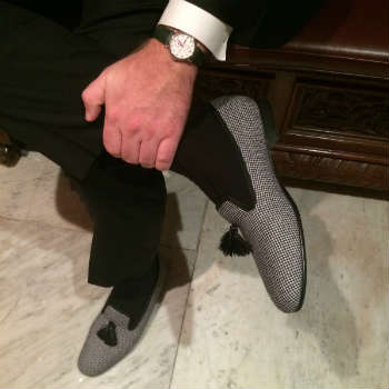 Men's Black And White Houndtooth Slippers with Tassel