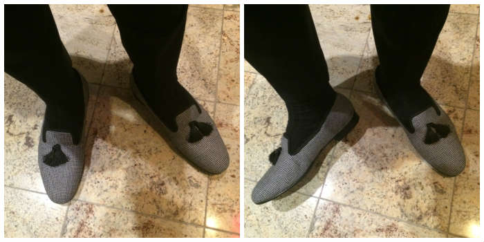Side by side of mens houndstooth slippers