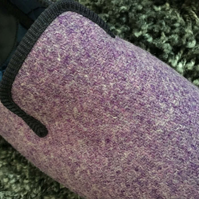 Close up of Harris Tweed slipper fabric