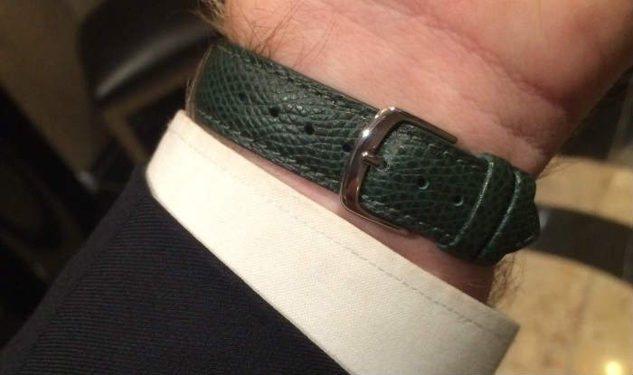 Green Hermes Leather Strap On The Wrist Buckle View