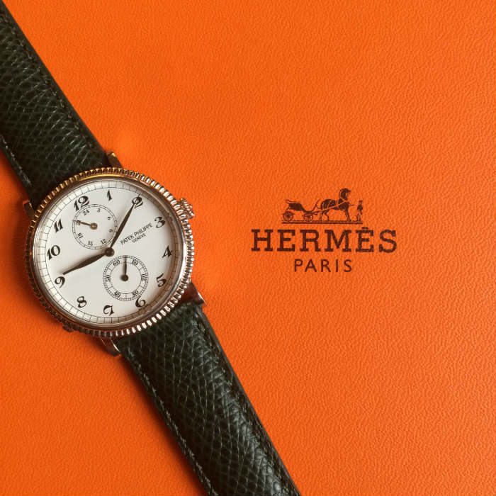 Green Hermes Strap On Orange Hermes Box