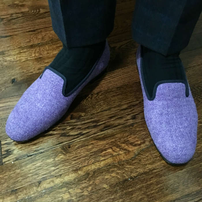 Purple Slippers With Suit Trousers