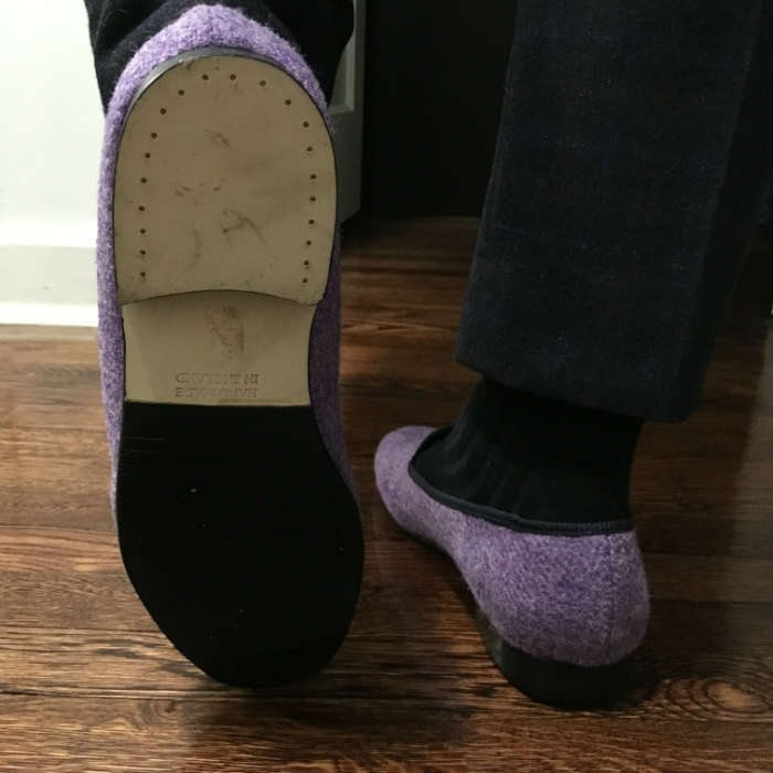 Sole of custom made tweed slippers