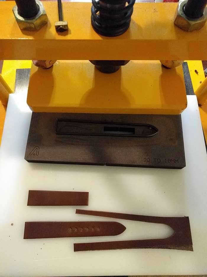 Leather Cut To Shape In Steel Die Press