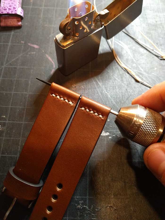 Spring Bar Openings Heated With Awl