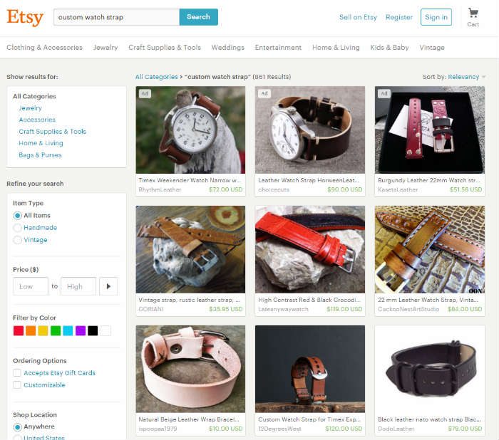 Etsy Custom Watch Strap Search