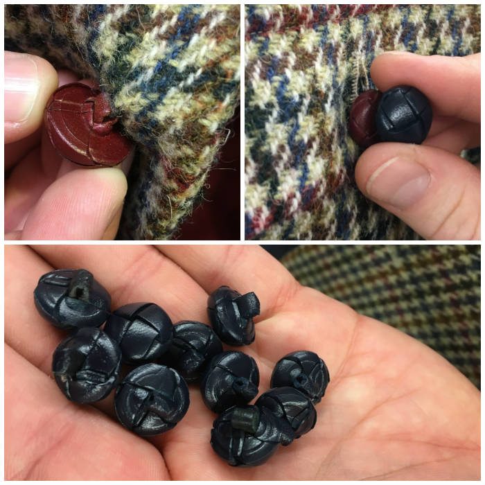 Leather Shank Buttons In Red And Blue