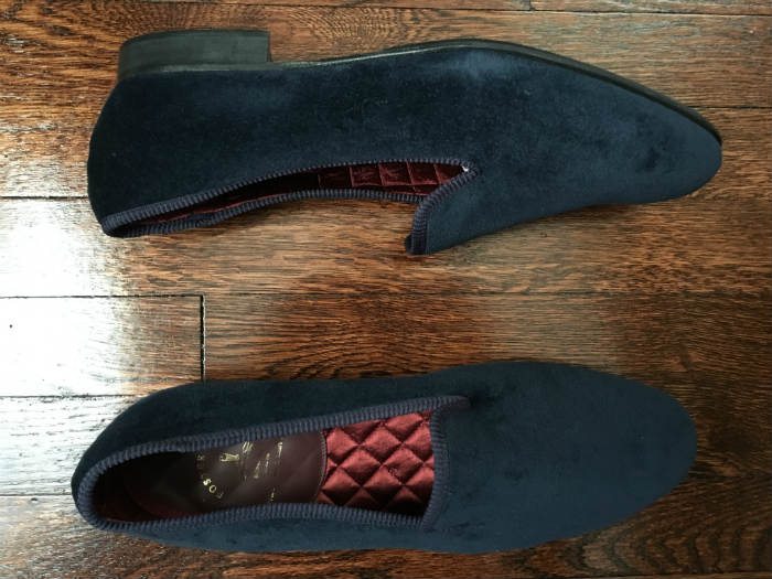 Navy Blue Velvet Tuxedo Slippers