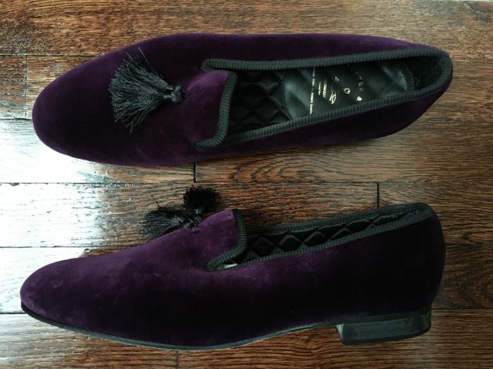 Purple Velvet Tassel Tuxedo Slippers