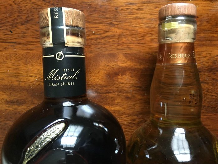 Cork tops in pisco bottles