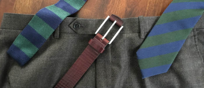 Trouser waistband with belt and tie