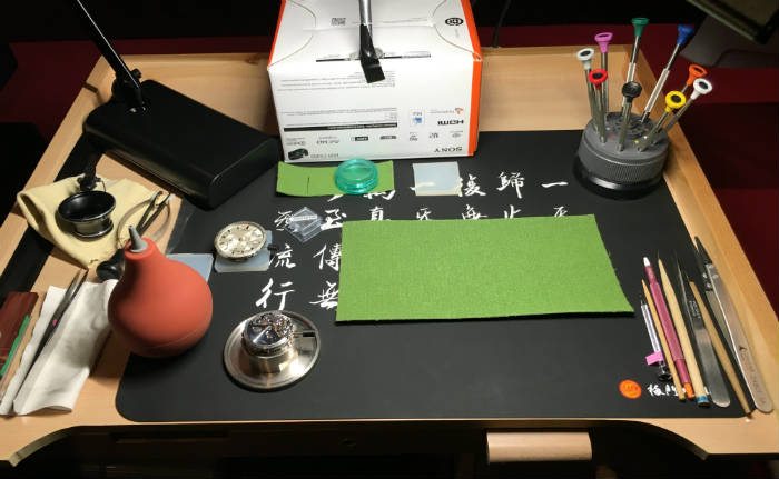 Watchmakers table with tools