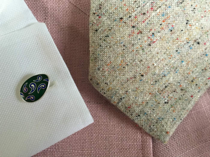 Green Paisley Cufflinks and Donegal Wool Tie