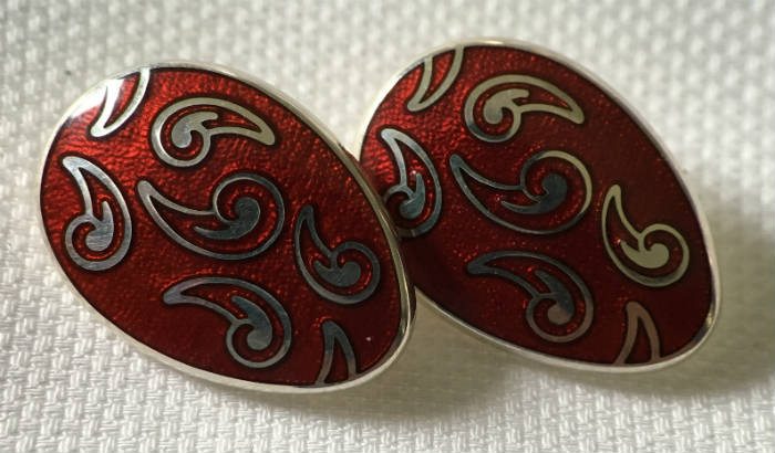 Red Enamel Cufflinks In 925 Silver