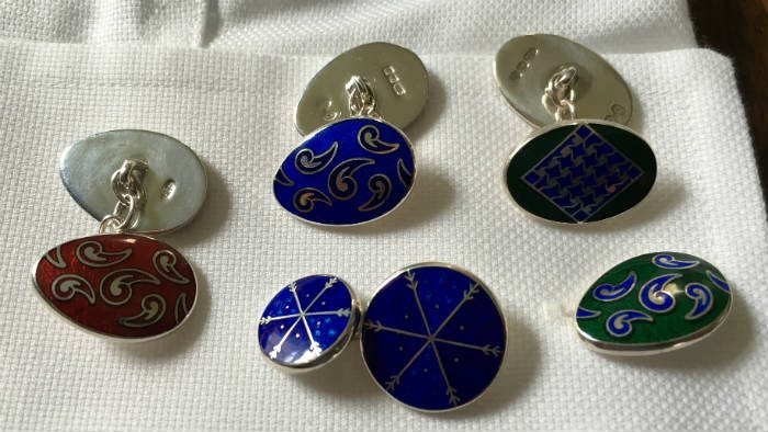 Selection of five silver enamel cufflinks