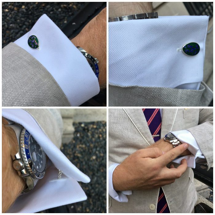 Sterling silver chain cufflinks in french cuff shirt
